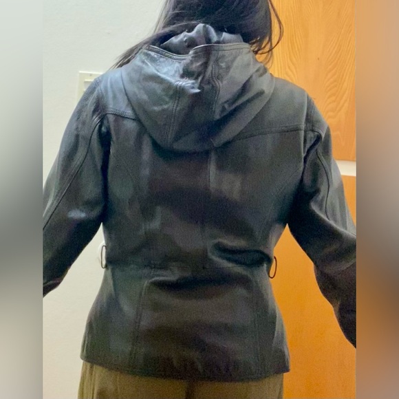 Vintage 90s Leather Hooded Black Wilson’s Jacket - Picture 4 of 9